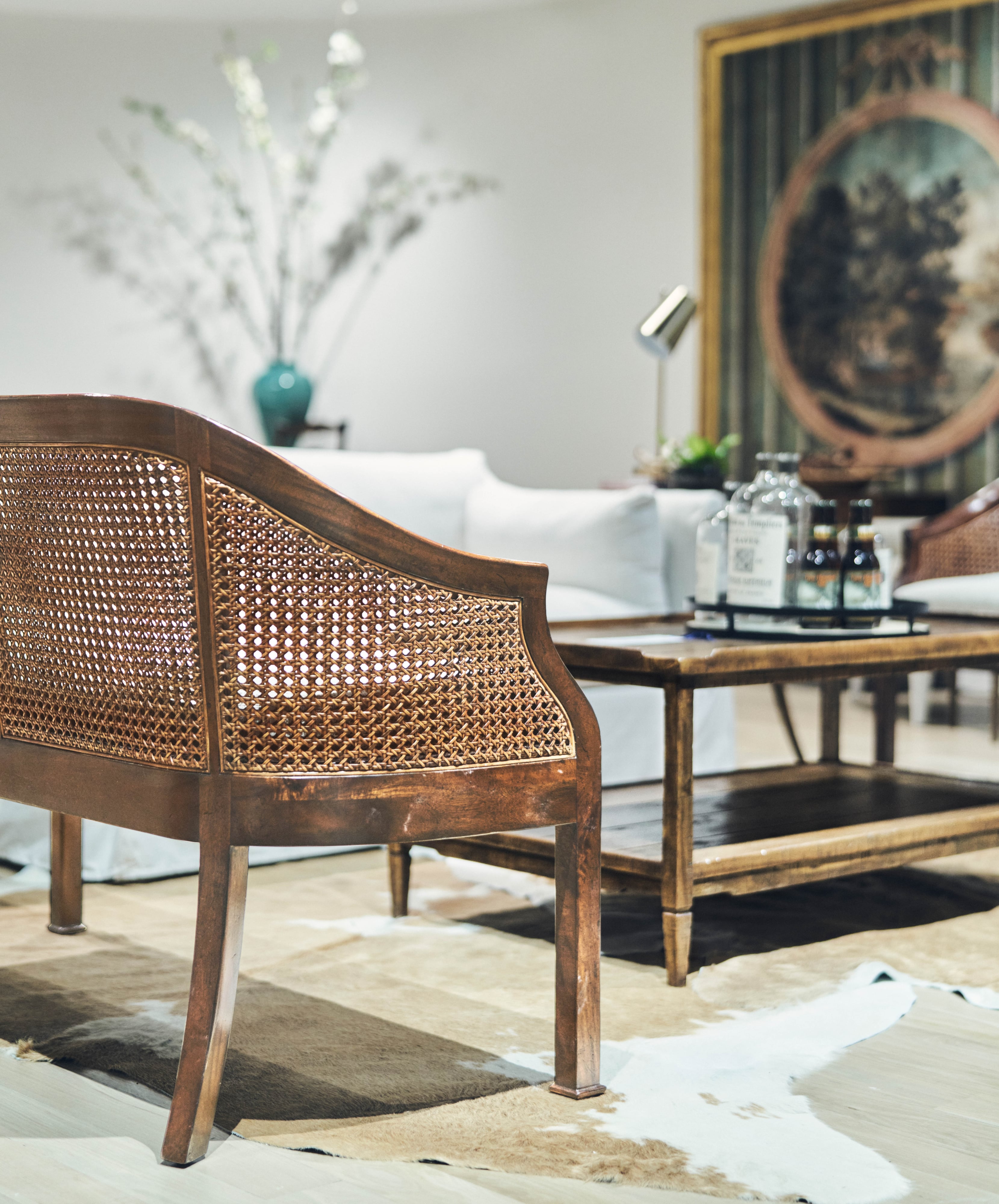 Walnut 2-Seater Salon Settee Cane Back