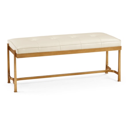Gilded Iron & Cream Leather Bench
