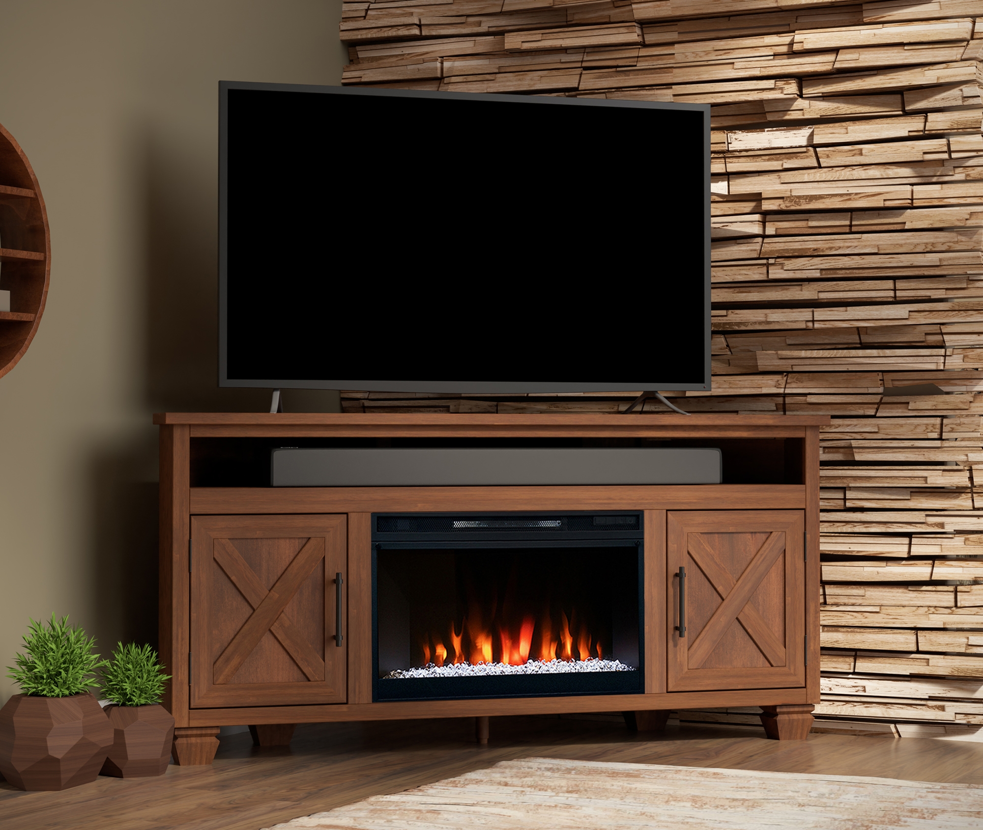 64" Corner Fireplace TV Stand