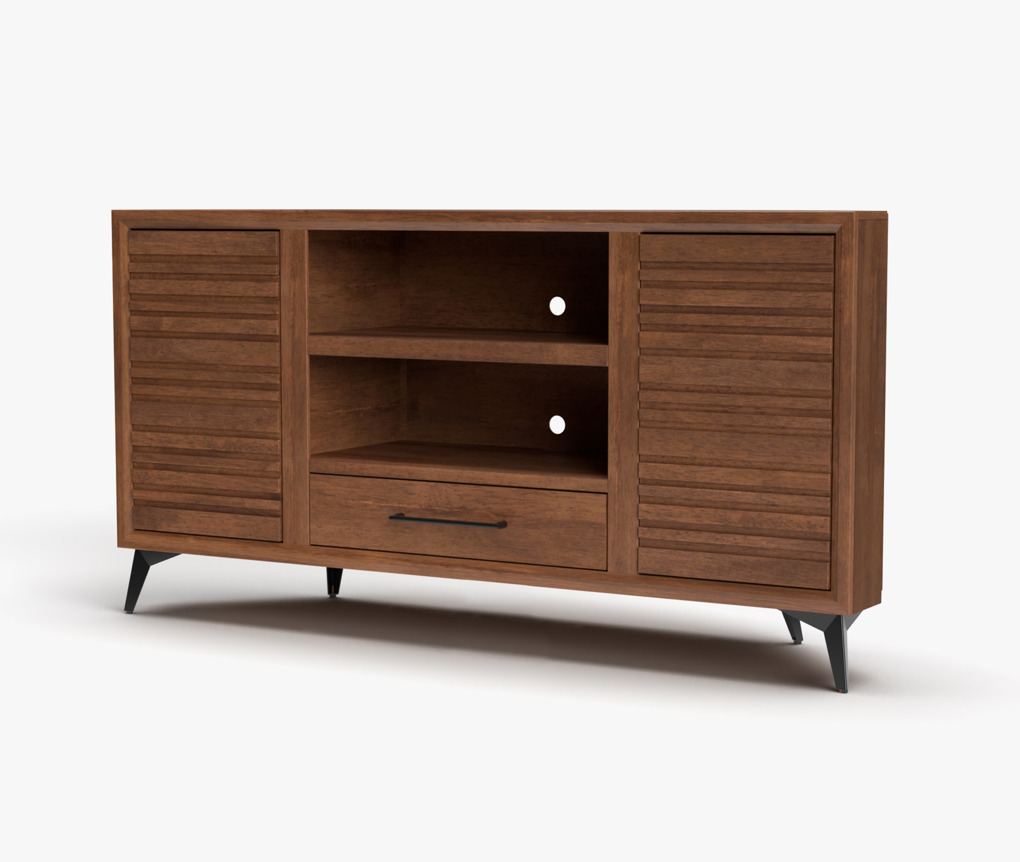 Transitional 64" 2-Door Corner TV Stand with 3 Shelves