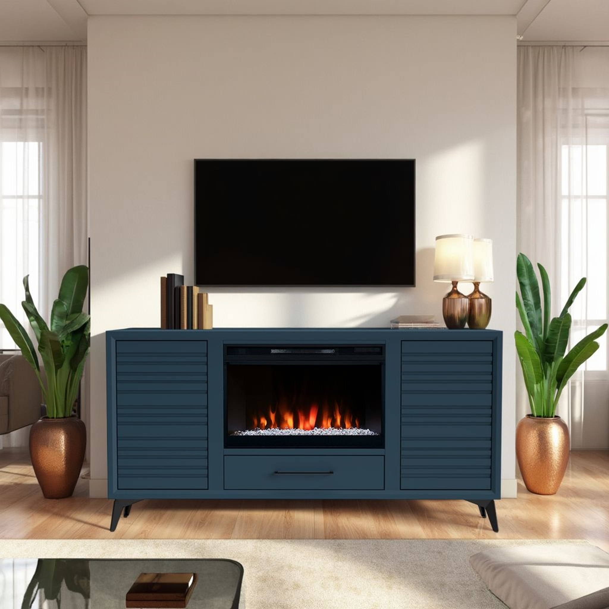 64" 2-Door Fireplace TV Stand