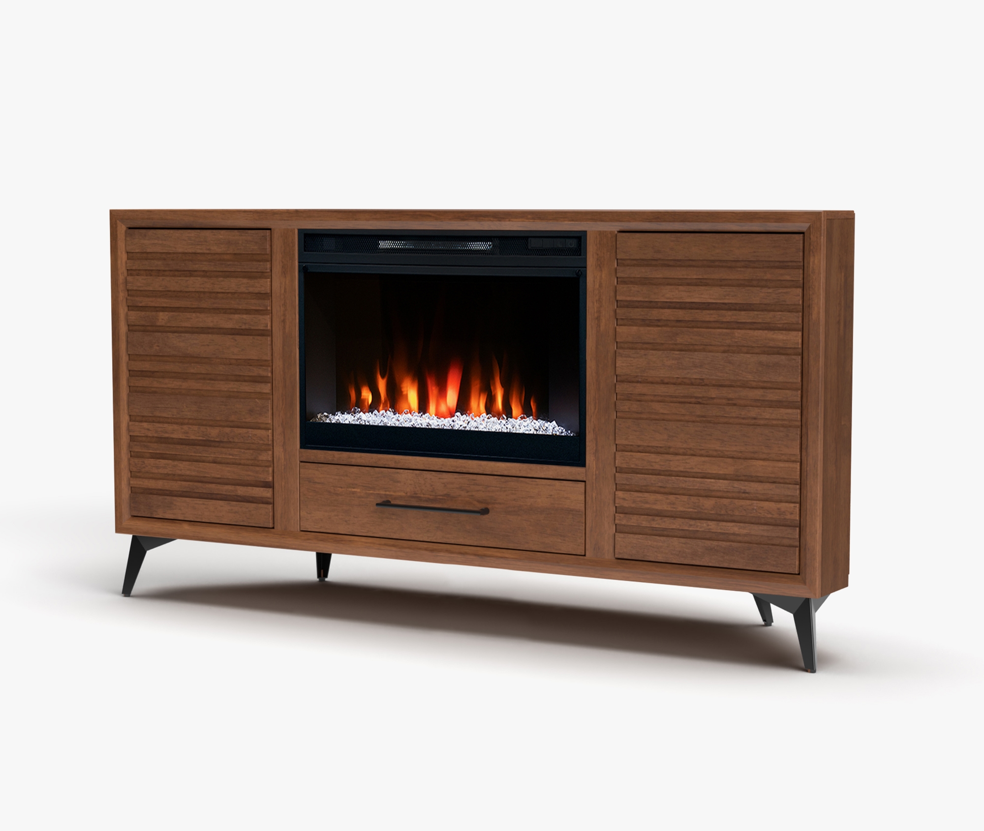 Transitional 64" 2-Door Corner Fireplace TV Stand with 2 Shelves