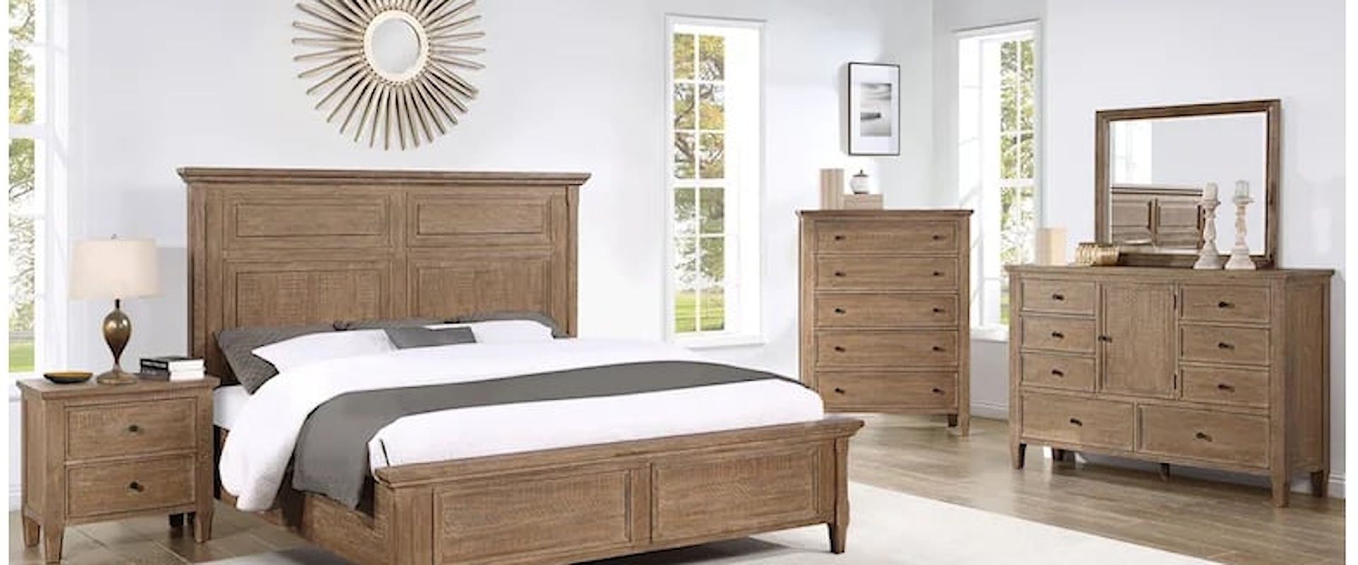 King Bed, Dresser, Mirror, Chest