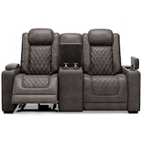 Faux Leather Pwr Rec Loveseat with Console and Adj Hdrsts