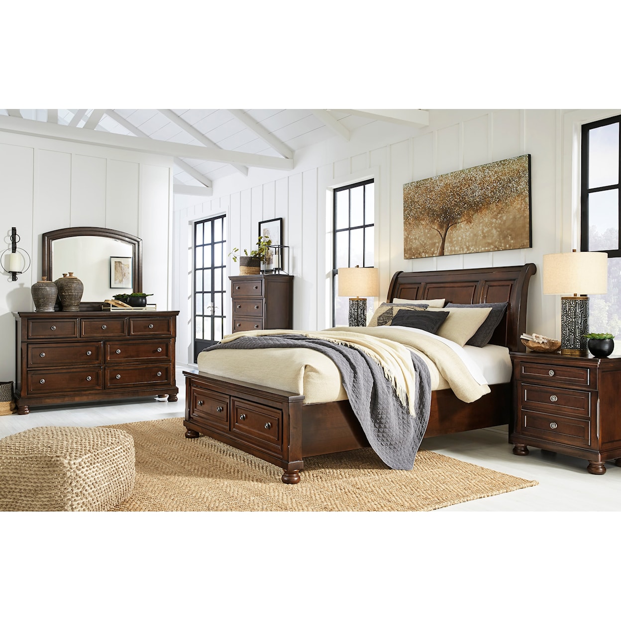 Ashley Furniture Porter Queen Storage Bed, Dresser, Mirror, Chest