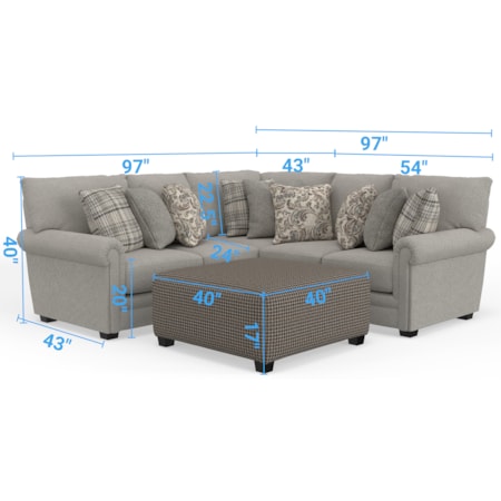 3-Piece Sectional Sofa with Ottoman