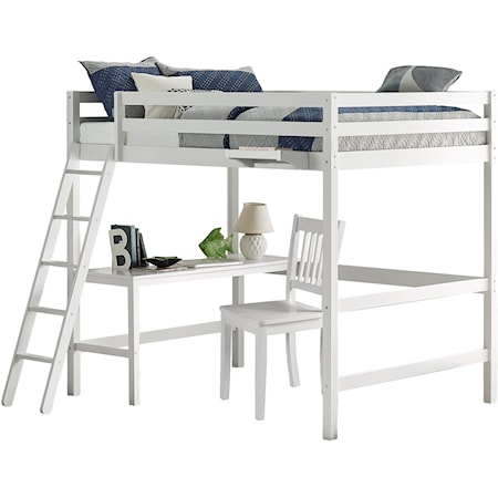Contemporary Full Loft Bed with Desk Chair and Hanging Nightstand