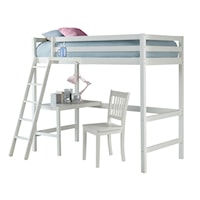 Contemporary Twin Loft Bed with Desk Chair and Hanging Nightstand