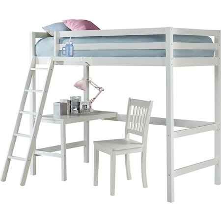 Contemporary Twin Loft Bed with Desk Chair and Hanging Nightstand