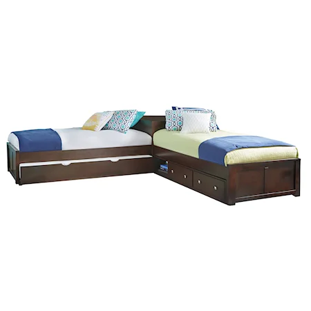 Pulse Wood Twin L-Shaped Bed with Storage and Trundle