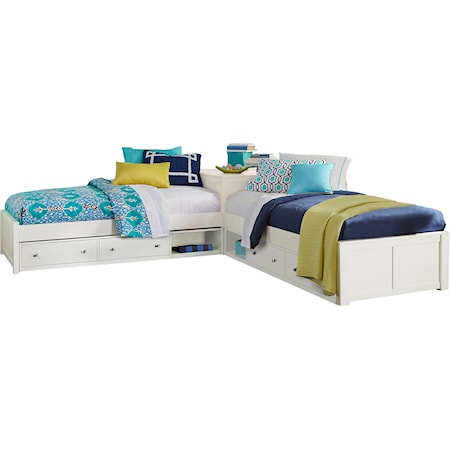 Pulse Wood Twin L-Shaped Bed with 2 Storage Units