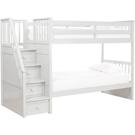 Twin Over Twin Bunk Bed with Stairs & Storage