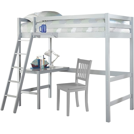 Contemporary Twin Study Loft Bed with Hanging Nightstand