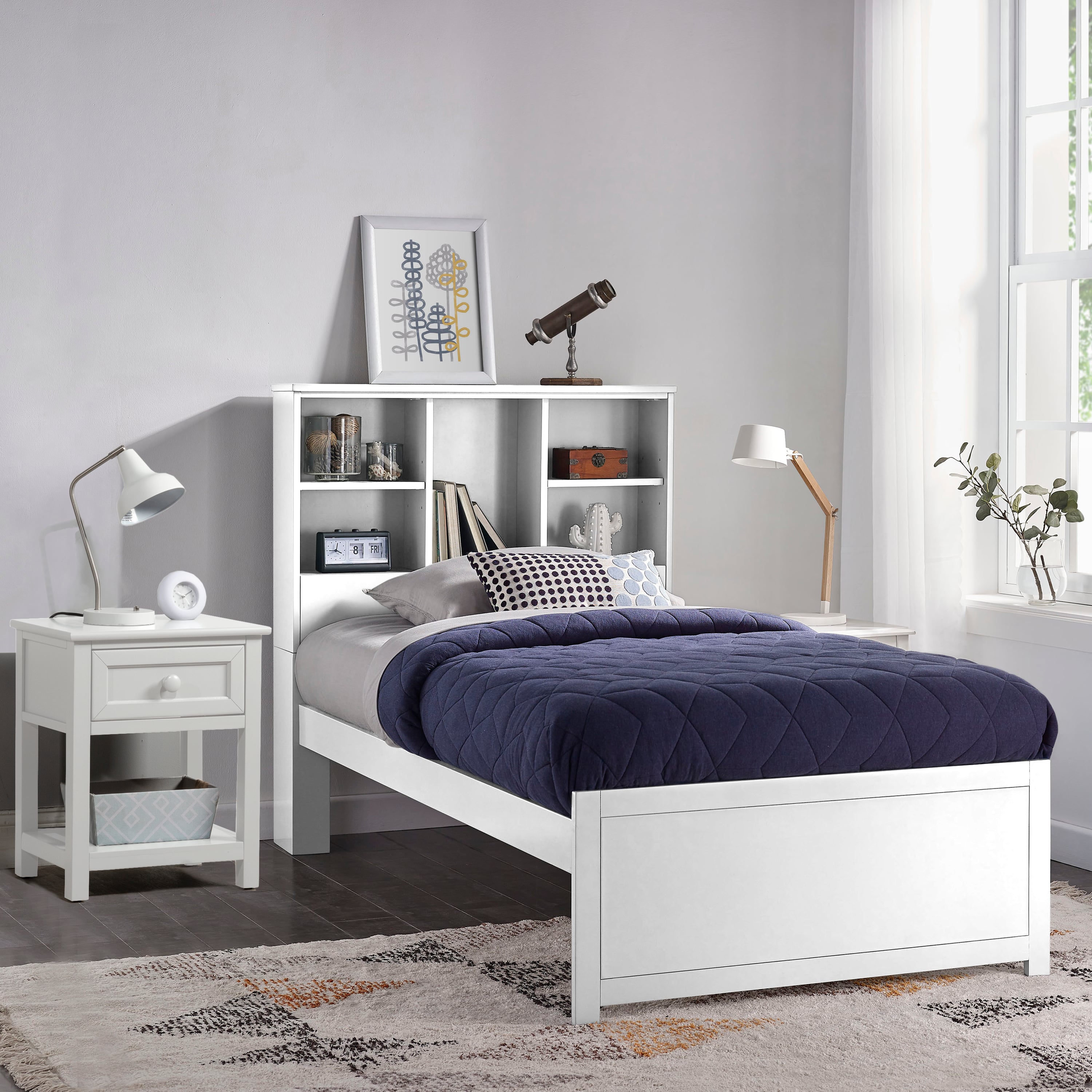 NE Kids Caspian 2179BTN Contemporary Twin Bookcase Bed with Nightstand