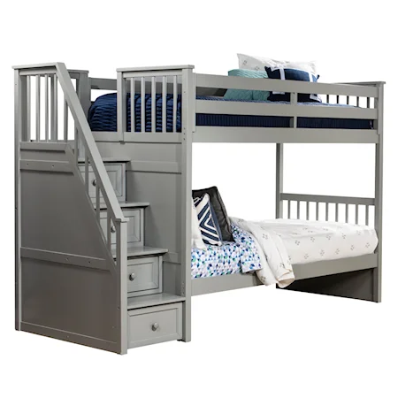 Twin Over Twin Bunk Bed with Stairs & Storage