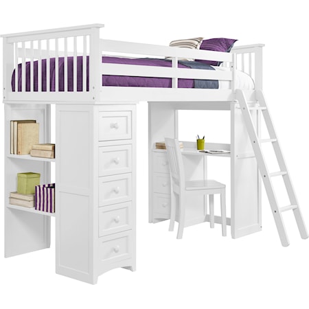 Twin Loft Bed with Storage Chest and Desk