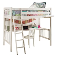 Pulse Wood Twin Loft Bed with Chair and Hanging Nightstand