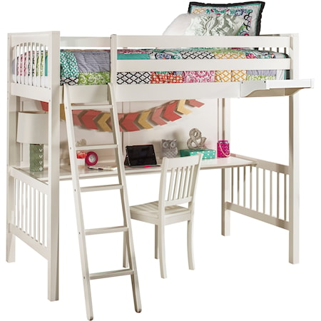 Pulse Wood Twin Loft Bed with Chair and Hanging Nightstand