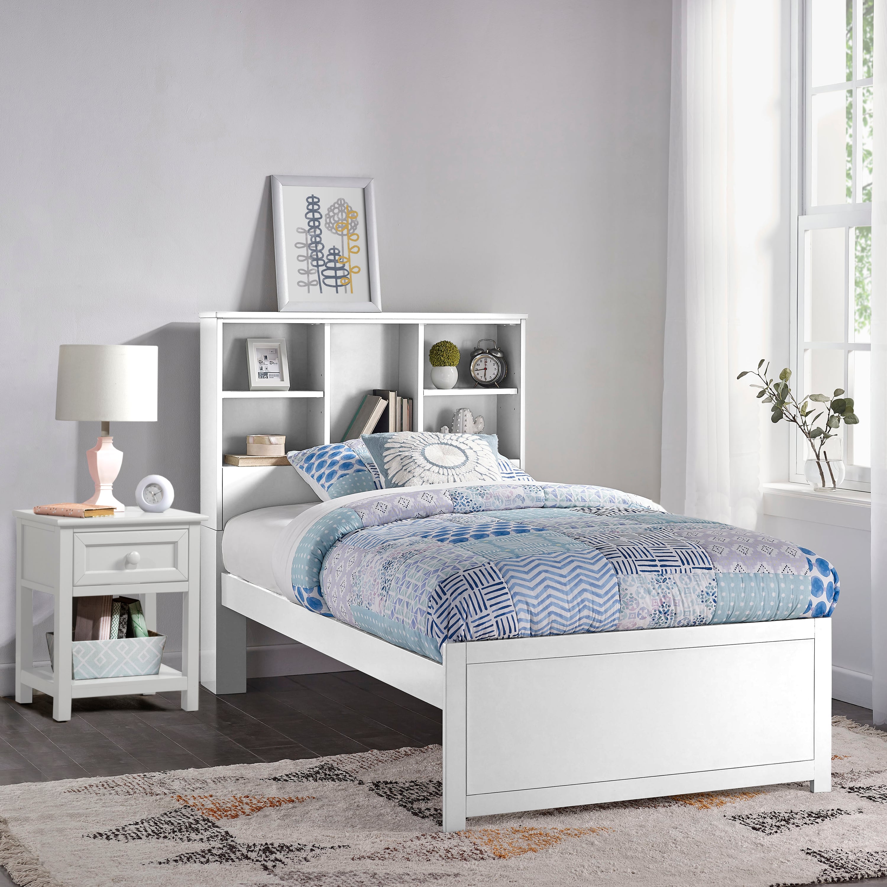 NE Kids Caspian 2179BTN Contemporary Twin Bookcase Bed with Nightstand