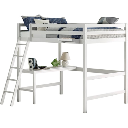 Contemporary Full Size Loft Bed with Hanging Nightstand
