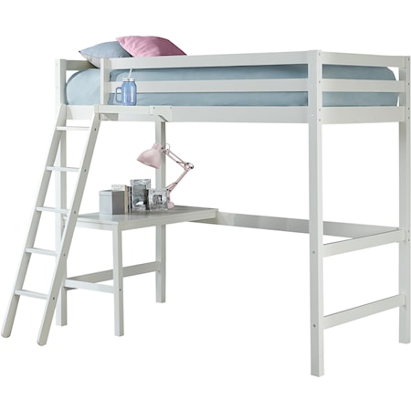 Contemporary Twin Size Loft Bed with Hanging Nightstand