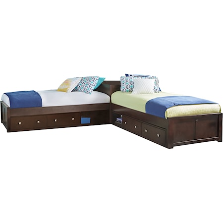 Pulse Wood Twin L-Shaped Bed with 2 Storage Units