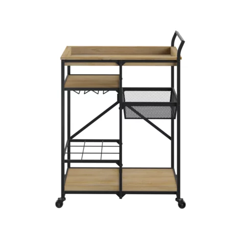 Transitional Casual Folding Bar Cart with Bottle Storage