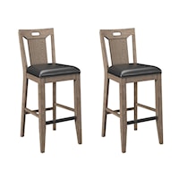 Transitional Set of 2 Slat Back Bar Stools with Upholstered Seat