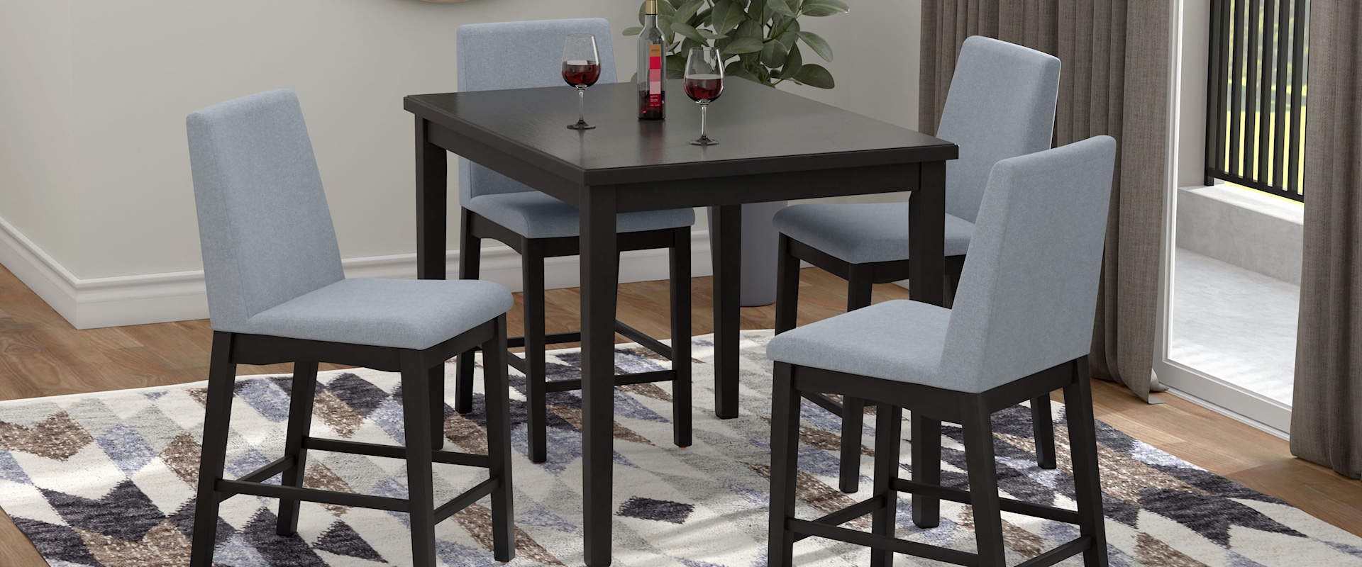 Contemporary 5-Piece Dining Set with Upholstered Seat