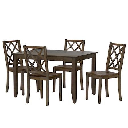 Transitional 5-Piece Dining Table Set with Lattice-Back Chairs