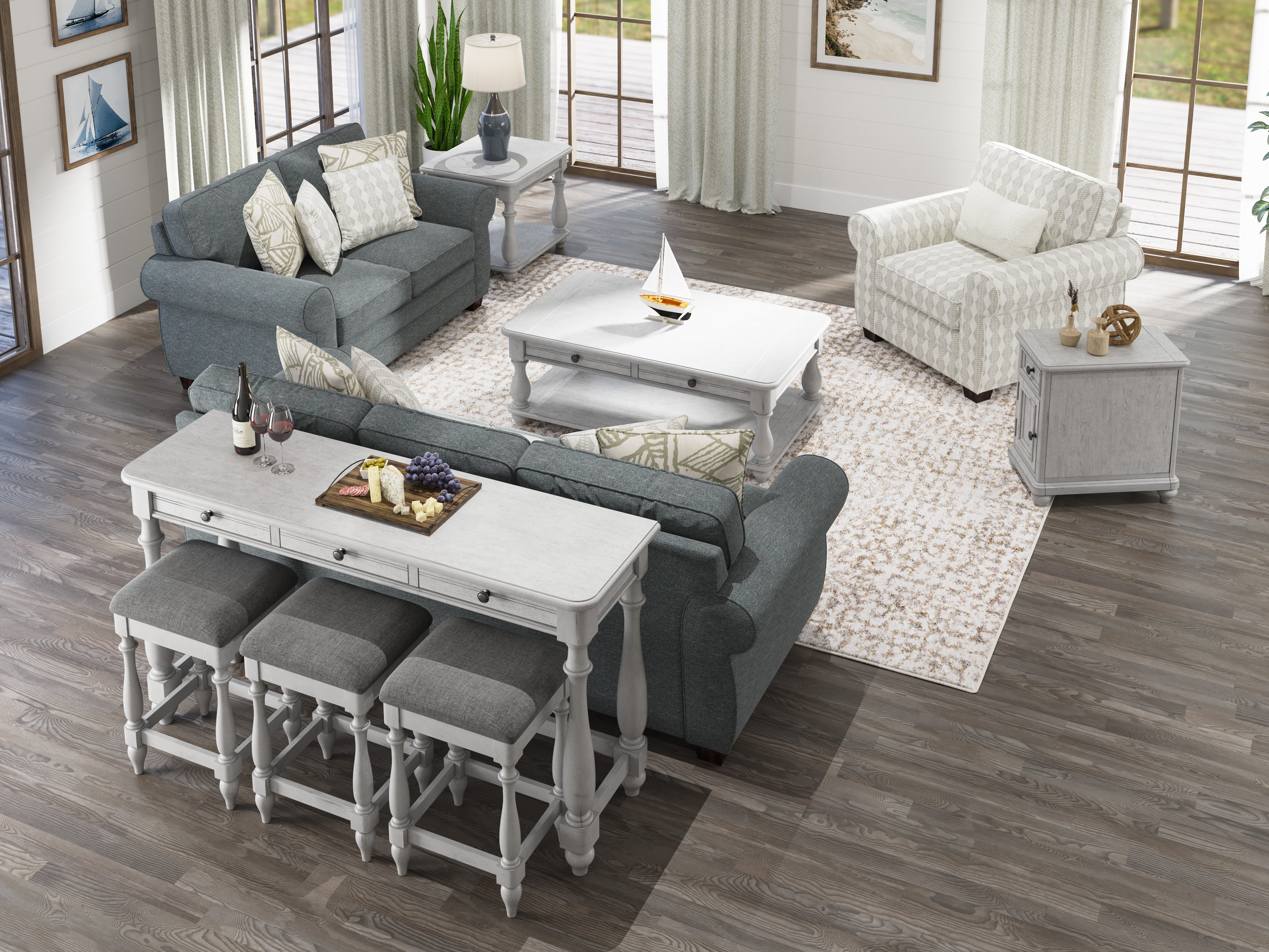 Emerald New Haven Sofa Table With Three Stools