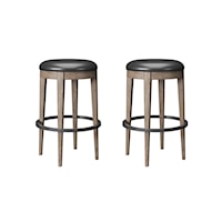 Transitional Set of 2 Backless Bar Stools with Upholstered Seat