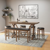 Transitional 6-Piece Bar Table and Stool Set with Bench