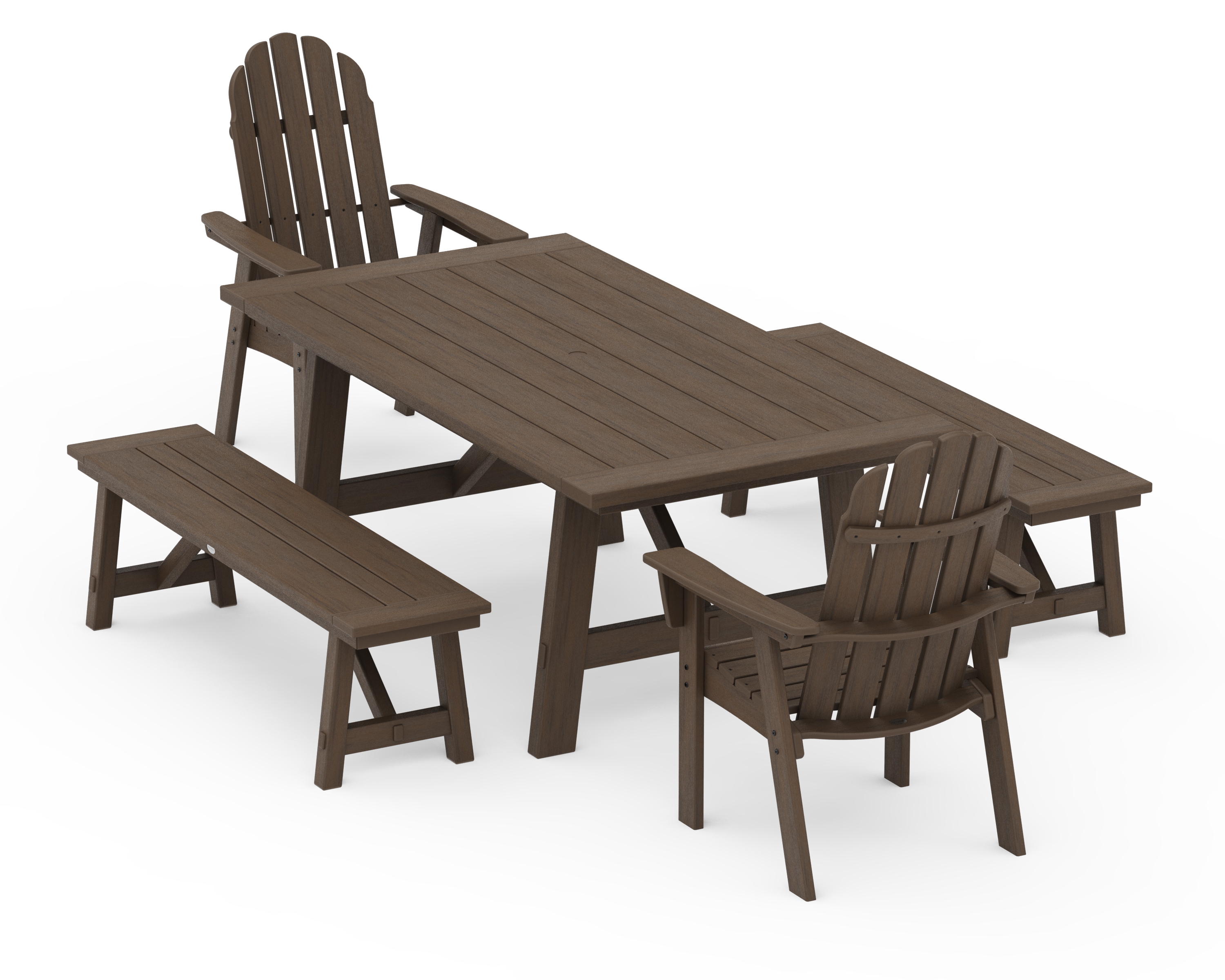 Vineyard Curveback Adirondack 5-Piece Rustic Farmhouse Dining Set With Benches