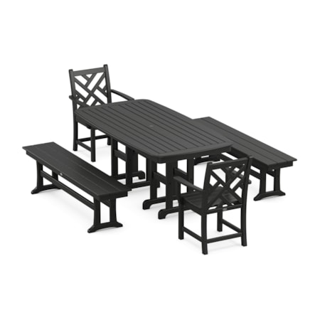 Chippendale 5-Piece Dining Set With Benches