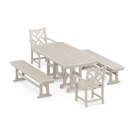 Chippendale 5-Piece Dining Set With Benches