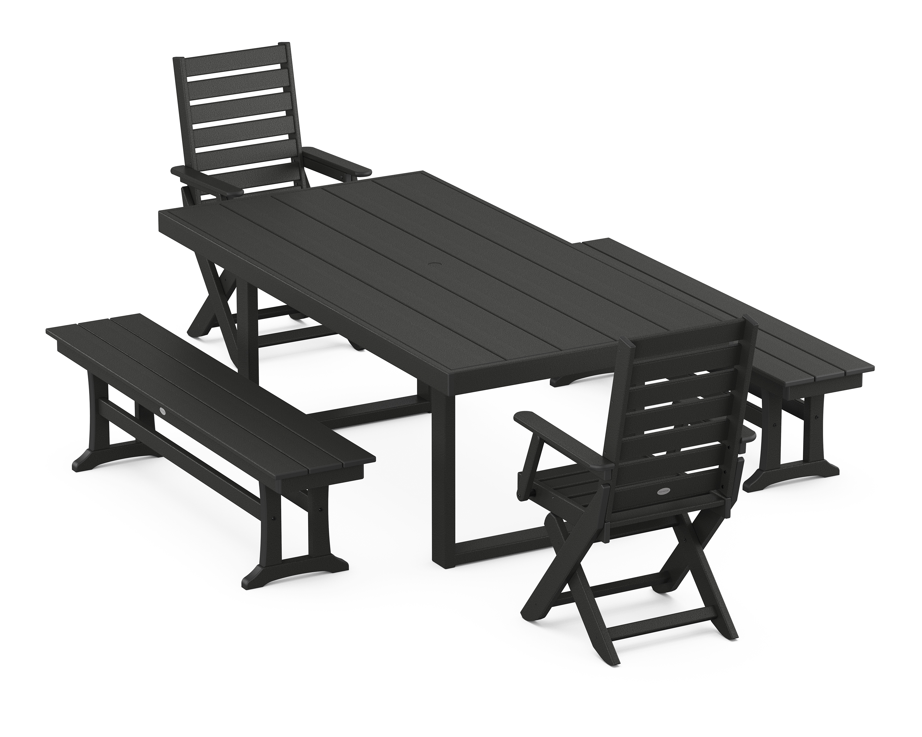 Captain Folding Chair 5-Piece Dining Set With Benches
