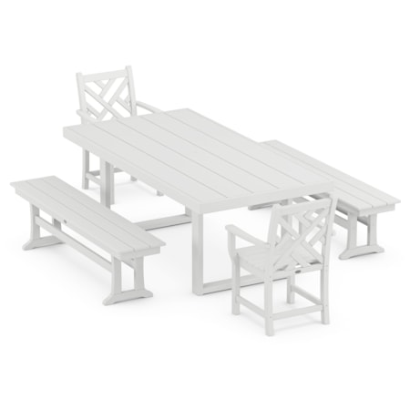 Chippendale 5-Piece Dining Set With Benches