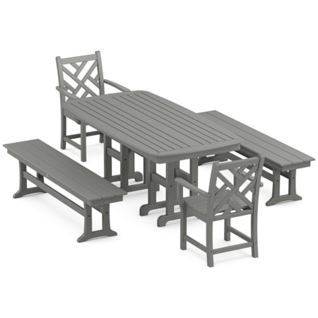 Chippendale 5-Piece Dining Set With Benches