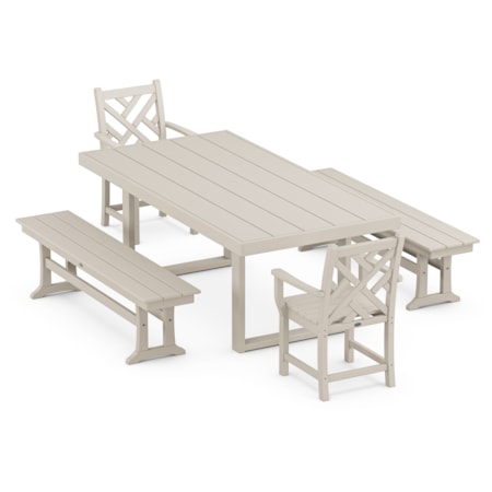 Chippendale 5-Piece Dining Set With Benches