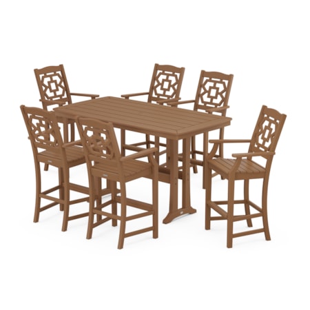 Arm Chair 7-Piece Bar Set With Trestle Legs