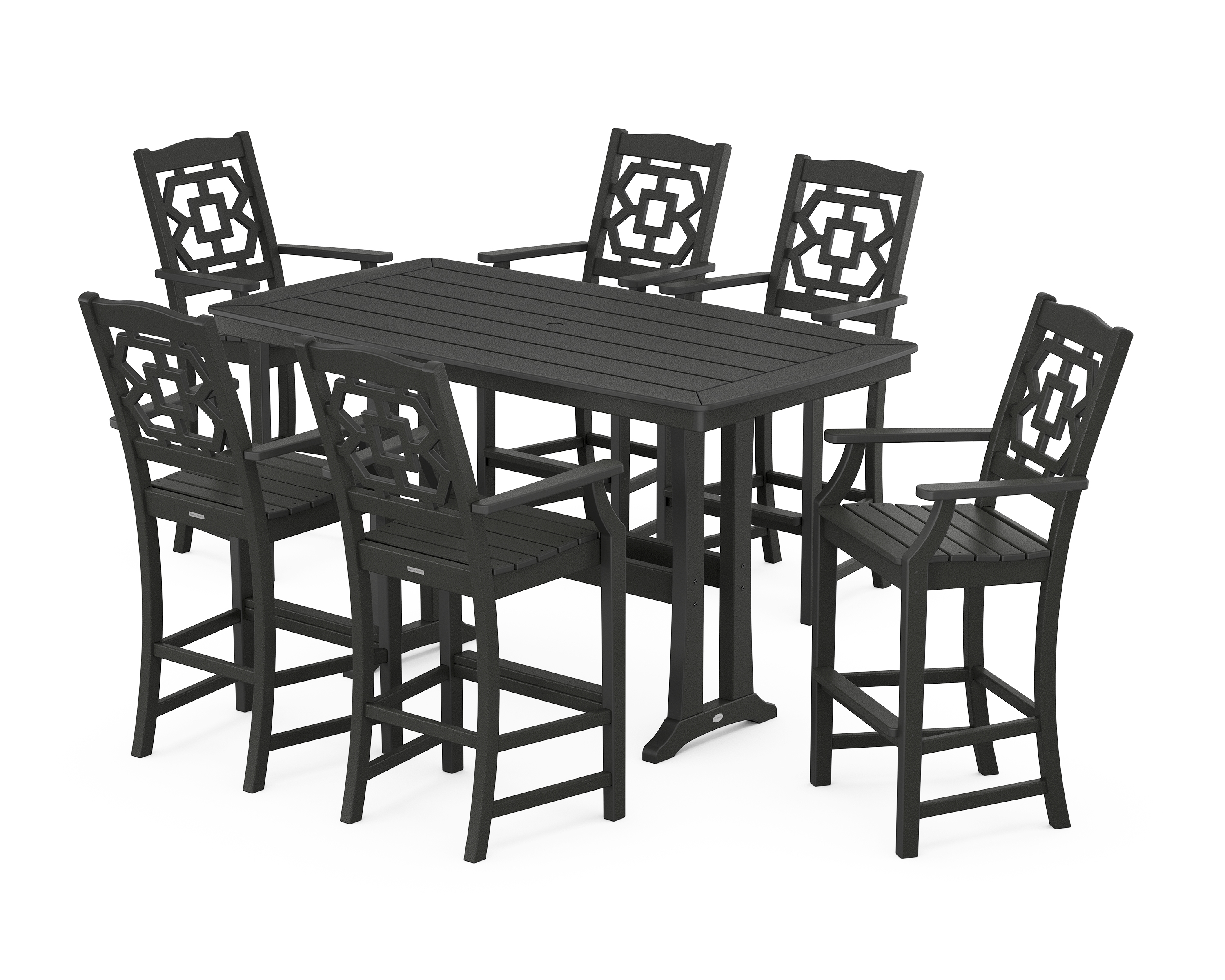 Arm Chair 7-Piece Bar Set With Trestle Legs