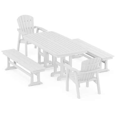Seashell 5-Piece Dining Set With Benches