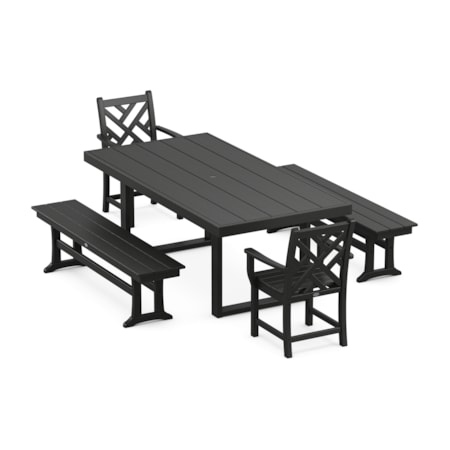 Chippendale 5-Piece Dining Set With Benches