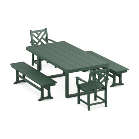 Chippendale 5-Piece Dining Set With Benches