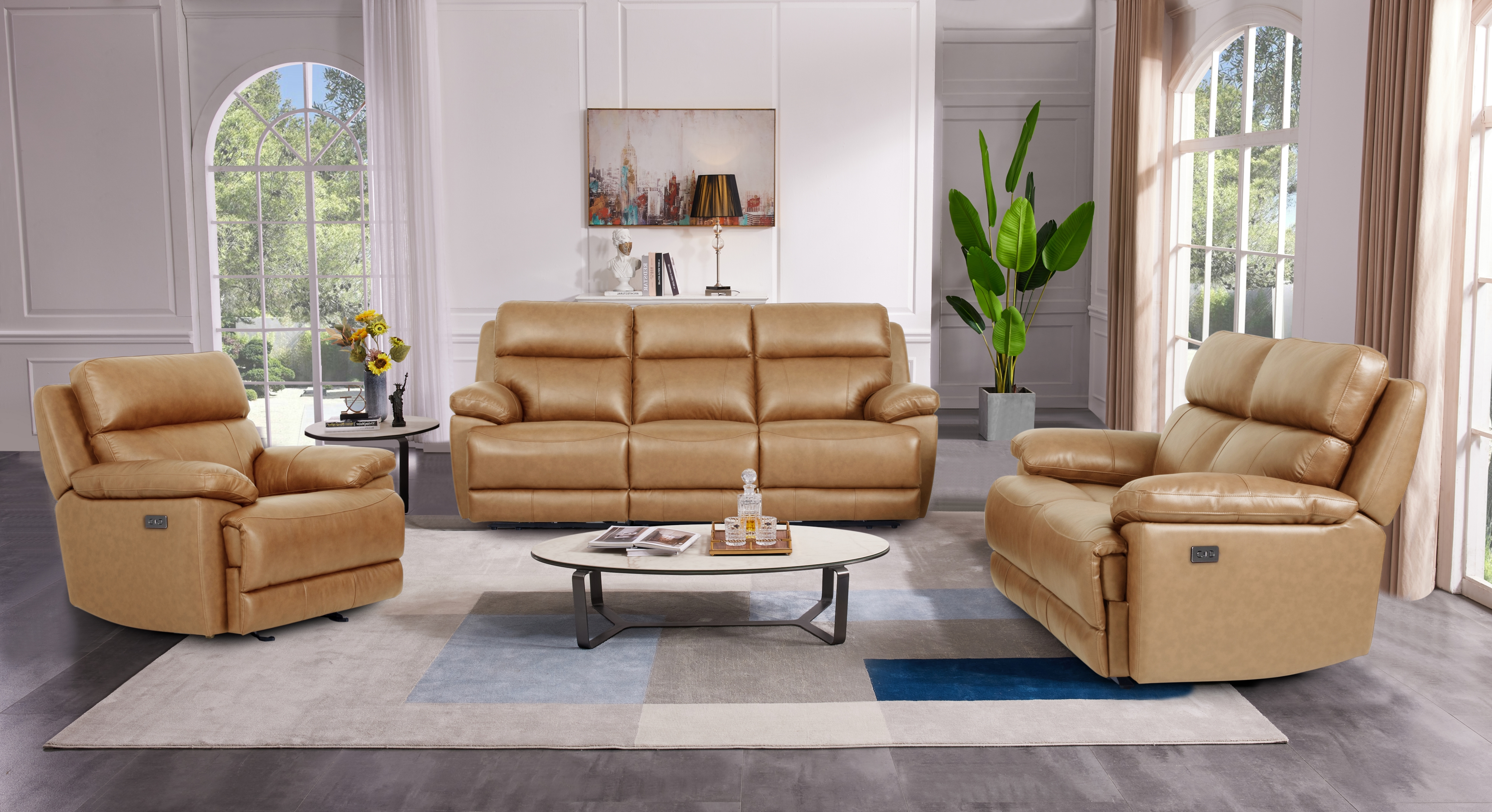 Power Leather Reclining Loveseat