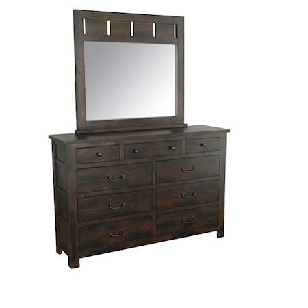 Transitional 9 Drawer Dresser and Mirror