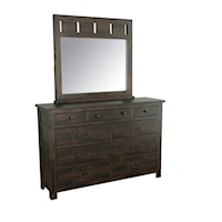Transitional 9 Drawer Dresser and Mirror