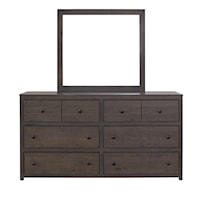 Transitional 6-Drawer Dresser and Mirror