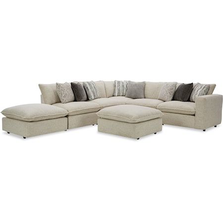 Casual 4-Seat Sectional Sofa w/ Two Bumper Ottomans & RAF Chair
